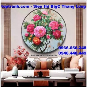 Tranh thêu mẫu đơn đỏ khoe sắc
